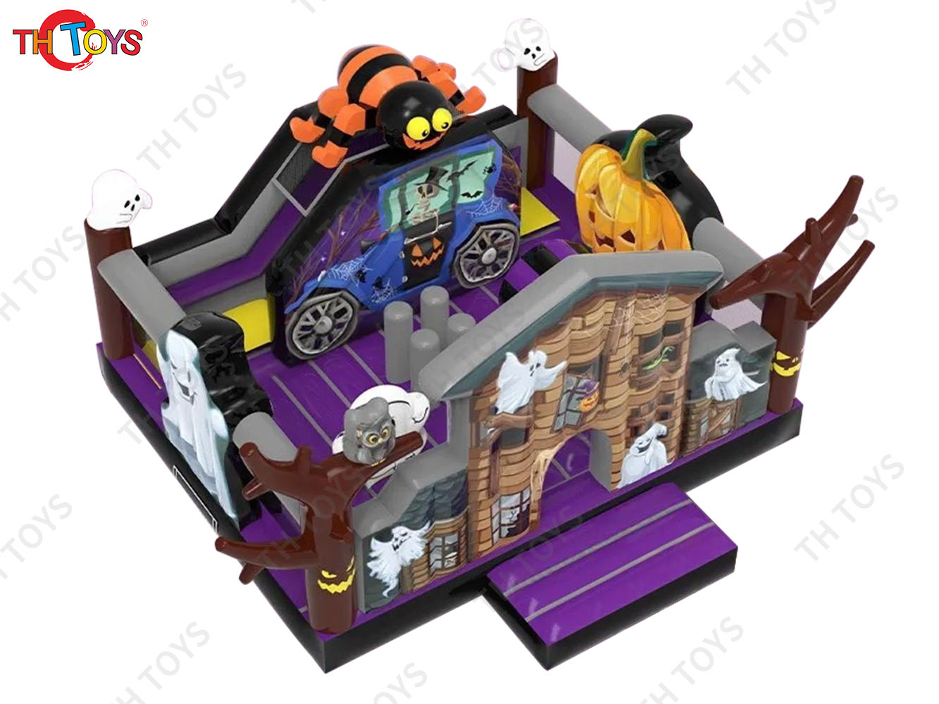 6x6m commercial Halloween inflatable jumper house pumpkin bouncy house with slide combos