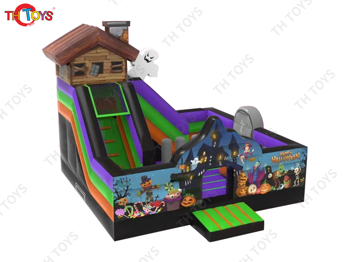 6x6m commercial Halloween inflatable jumper house pumpkin bouncy house with slide combos