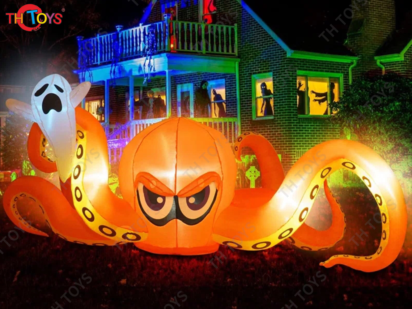 4M 5M Giant Inflatable Cartoon Octopus Air Blow Squid with Tentacles Nightclub Wall Decoration Halloween Event Advertising Props