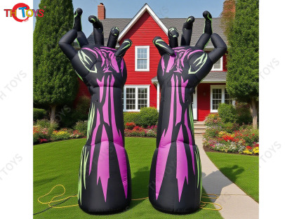 Fast Air Ship Halloween Terror Inflatable Hand Model LED Lighting Halloween Glow Inflatable Hands Ground Balloon for Event Prop