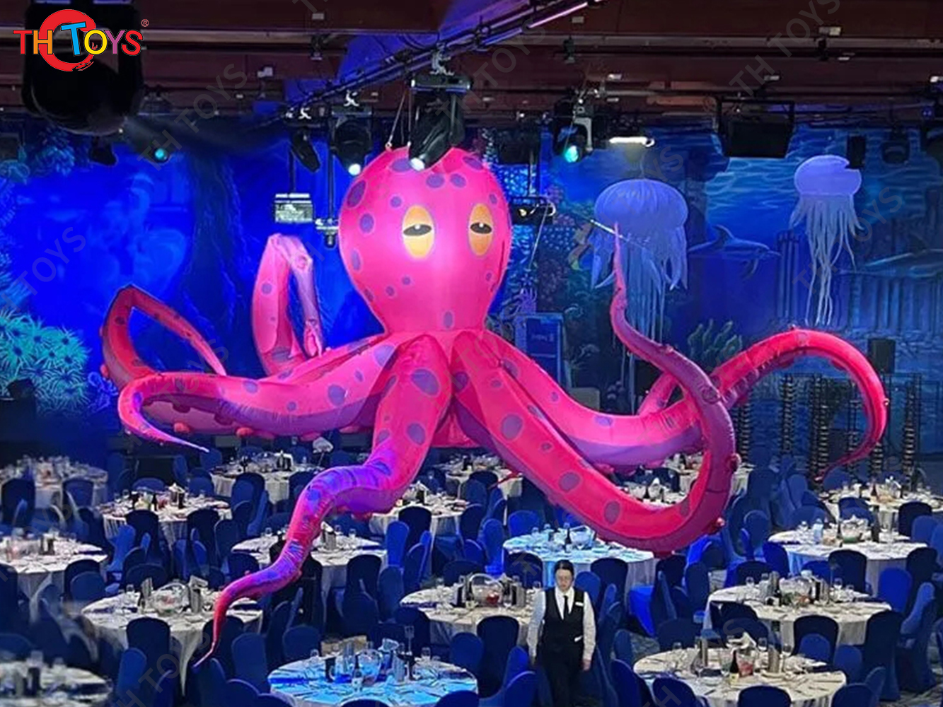 Giant Inflatable Cartoon Octopus Air Blow Squid with Tentacles Nightclub Wall Decoration Halloween Event Advertising Props