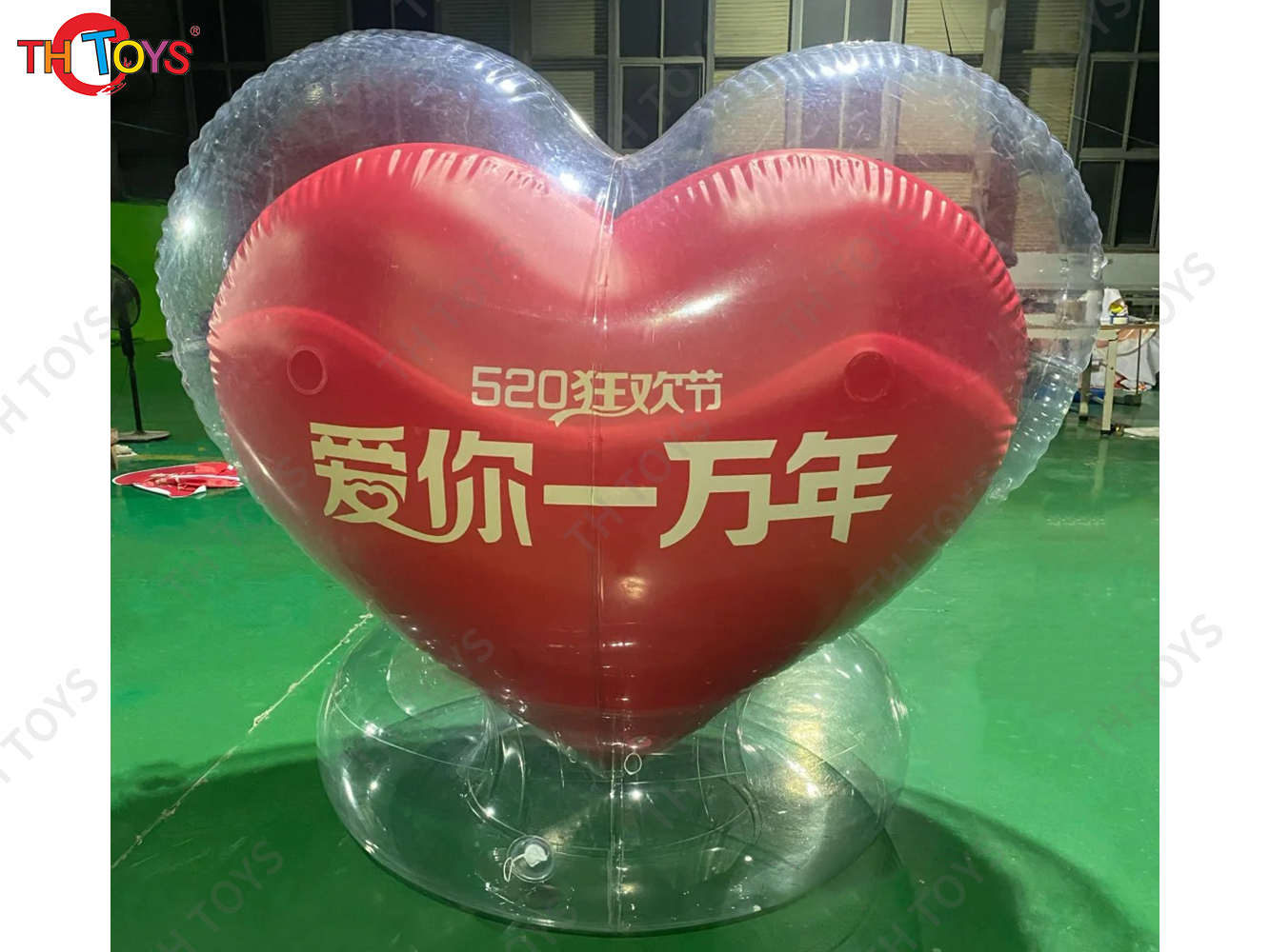 Double Layer Valentine's Day Balloon PVC Transparent Inflatable Heart Shaped Balloons for Wedding Parties Stage Decoration