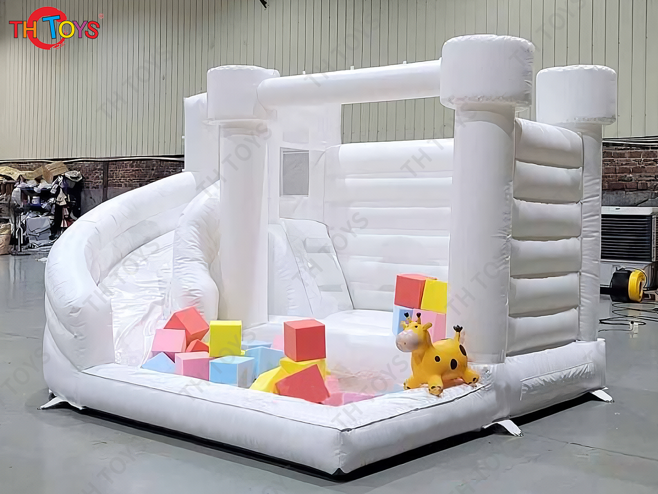 Inflatable Jump Castle Bounce House with ball pit, Wedding Party White Bouncy Castle With Slide pool