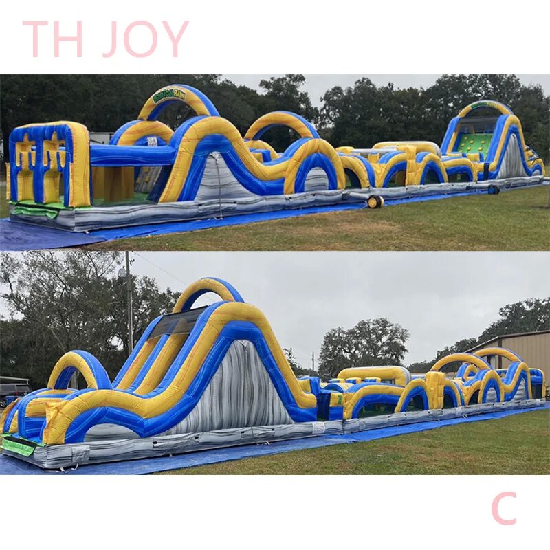 free ship to sea port! 25x4m giant Inflatable Obstacle Course Combination Inflatable challenge running course bouncy slide games