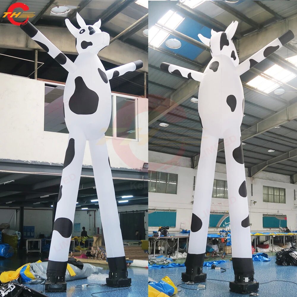 Free Ship 5mH Dancing Inflatable Milk Cow Model, Outdoor Advertising Promotion Sky Dancer with Blower