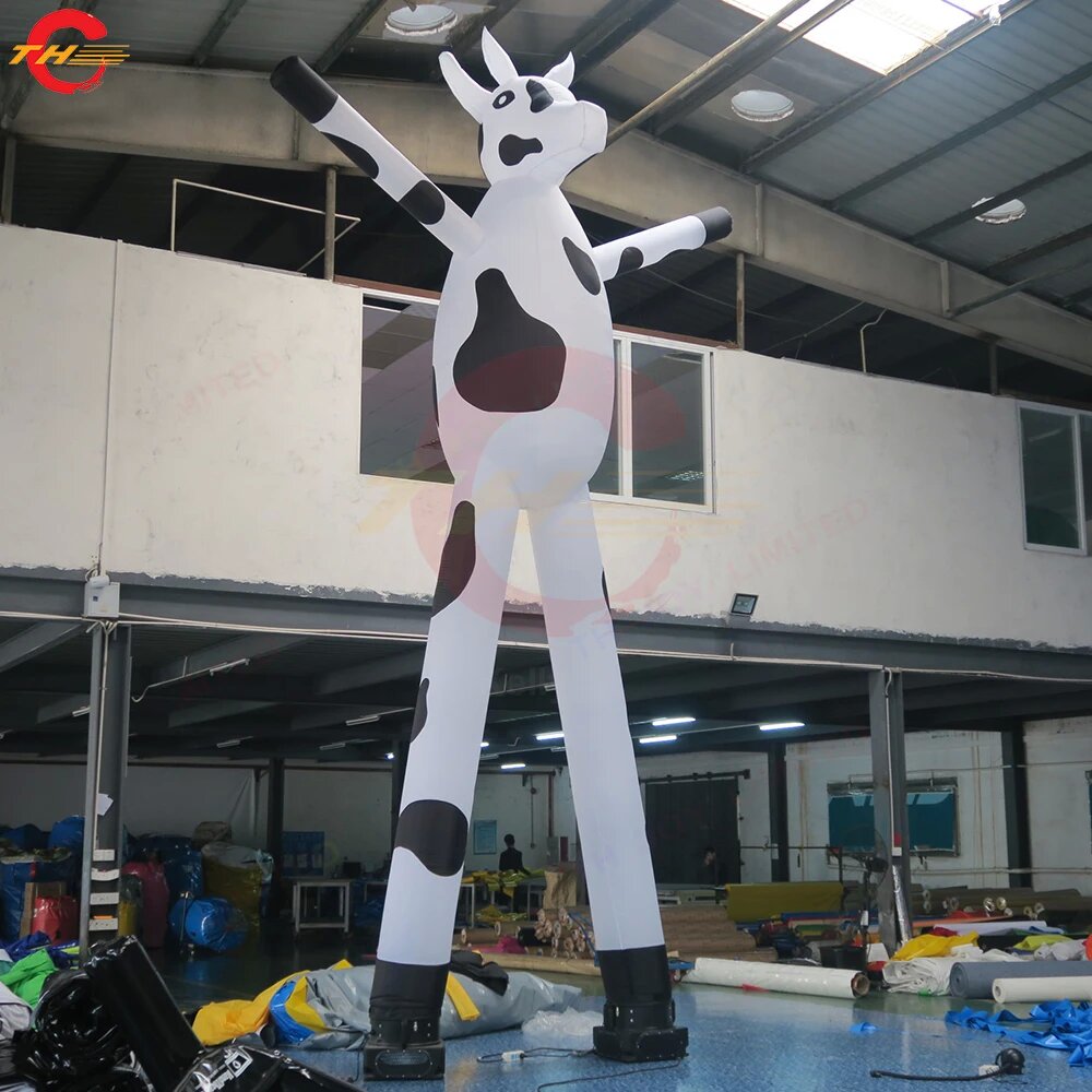 Free Ship 5mH Dancing Inflatable Milk Cow Model, Outdoor Advertising Promotion Sky Dancer with Blower