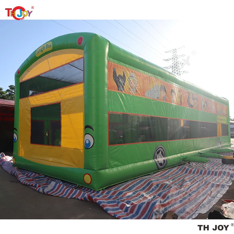15x5m Safari Adventure Tours Bus Inflatable Jungle Bus Obstacle Course School Bus Inflatable Bouncy Castle