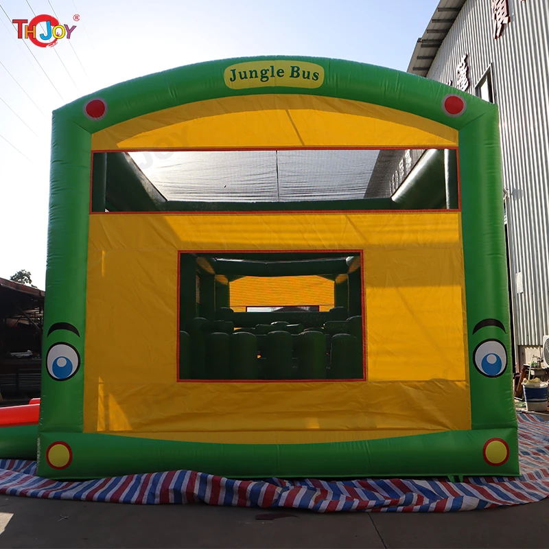15x5m Safari Adventure Tours Bus Inflatable Jungle Bus Obstacle Course School Bus Inflatable Bouncy Castle