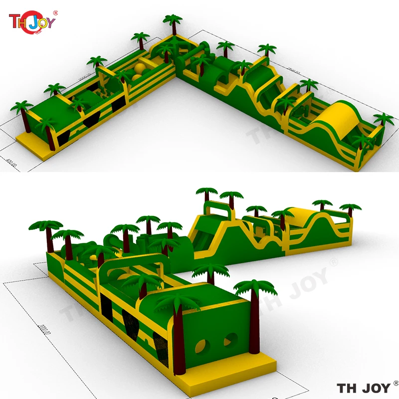 Free Sea Ship To Port, New Design 45m Long 2 in 1 L Shape Jungle Playground Inflatable Obstacle Course for Amusement Park