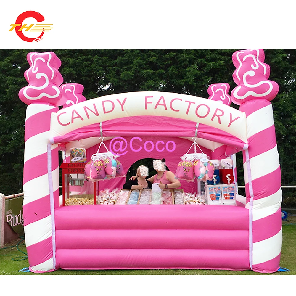 Free air ship to door, 4x4m Candy floss inflatable booth/inflatanle trade show tent for promotion, cheap inflatable candy cabin