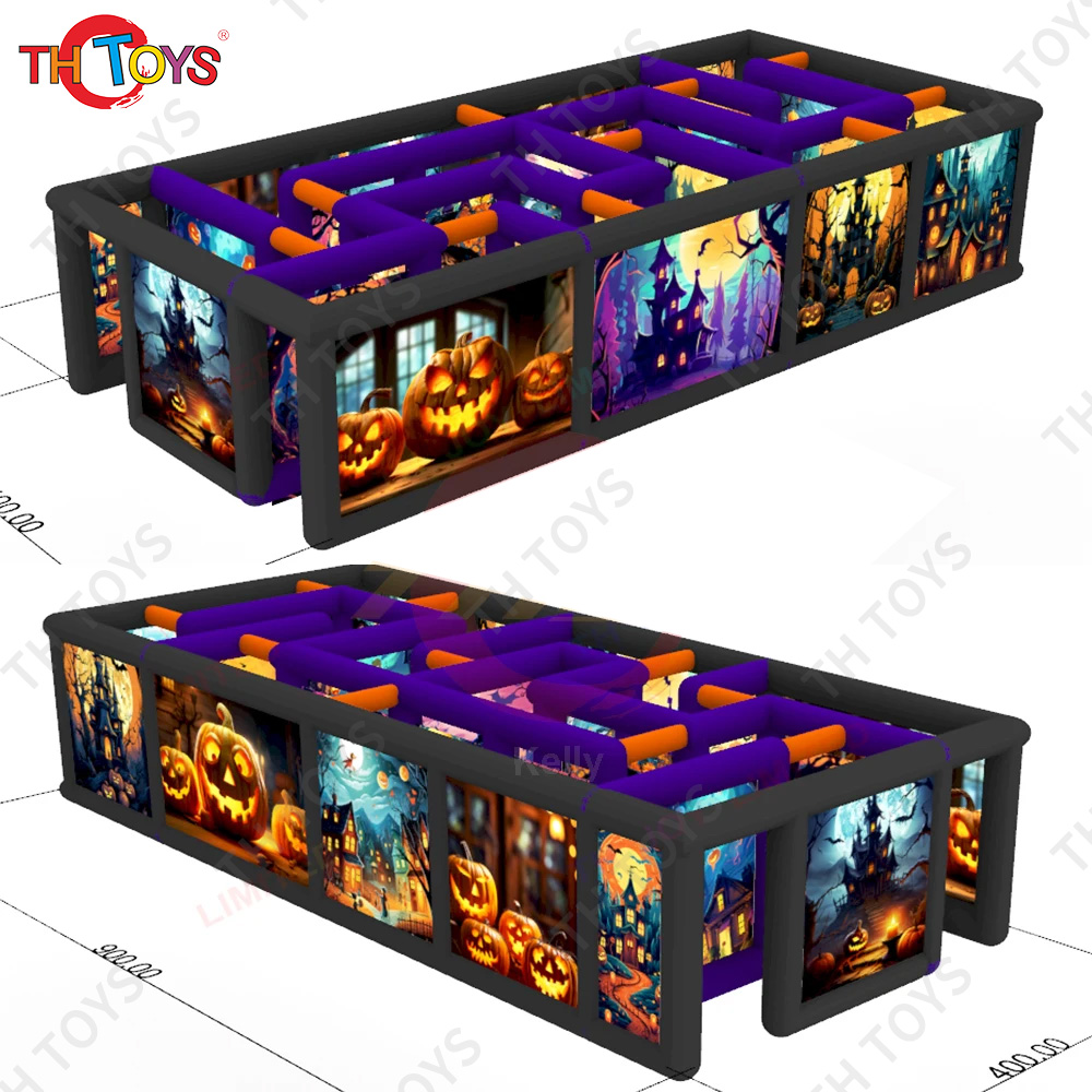 Fast Ship 9x4m Inflatable Haunted House Full Printing Halloween Maze Arena Puzzle Game for Sale