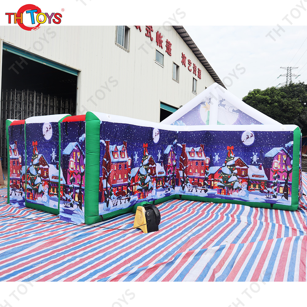 free air ship to door,new Christmas inflatable maze, Outdoor Giant Inflatable Christmas Snow Maze Inflatable obstacle field