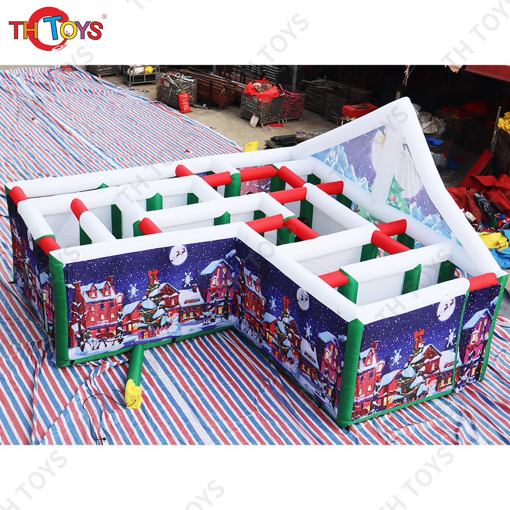 free air ship to door,new Christmas inflatable maze, Outdoor Giant Inflatable Christmas Snow Maze Inflatable obstacle field