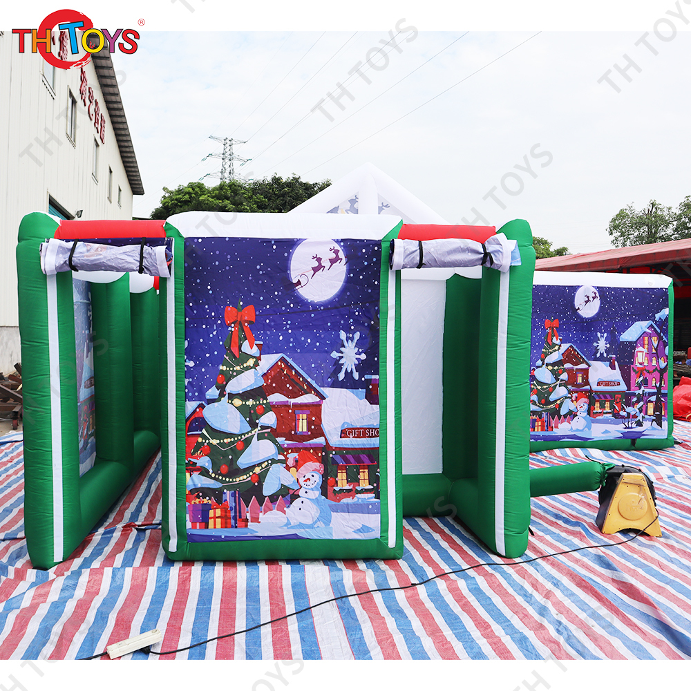 free air ship to door,new Christmas inflatable maze, Outdoor Giant Inflatable Christmas Snow Maze Inflatable obstacle field