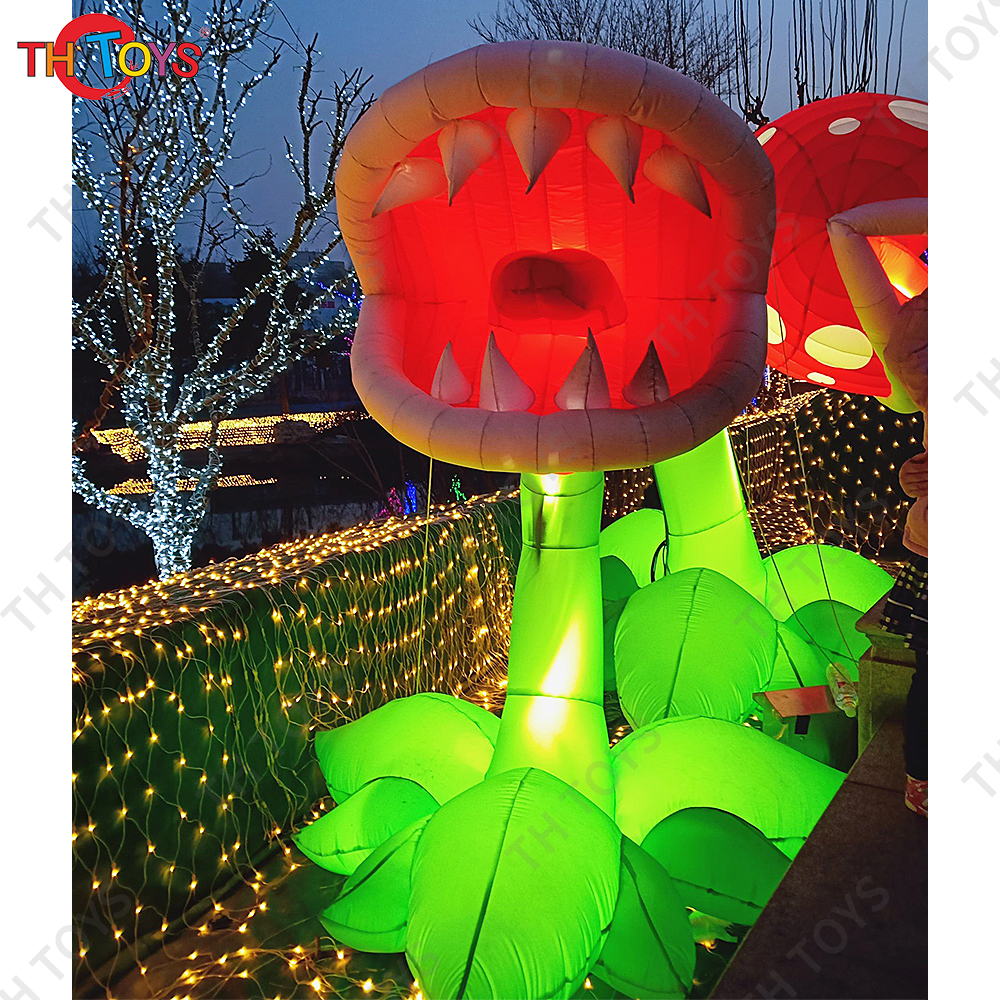 Halloween Decoration Giant Inflatable Chomper Air Blow Flower LED Light Air Blow Alien Creature Standing Monster