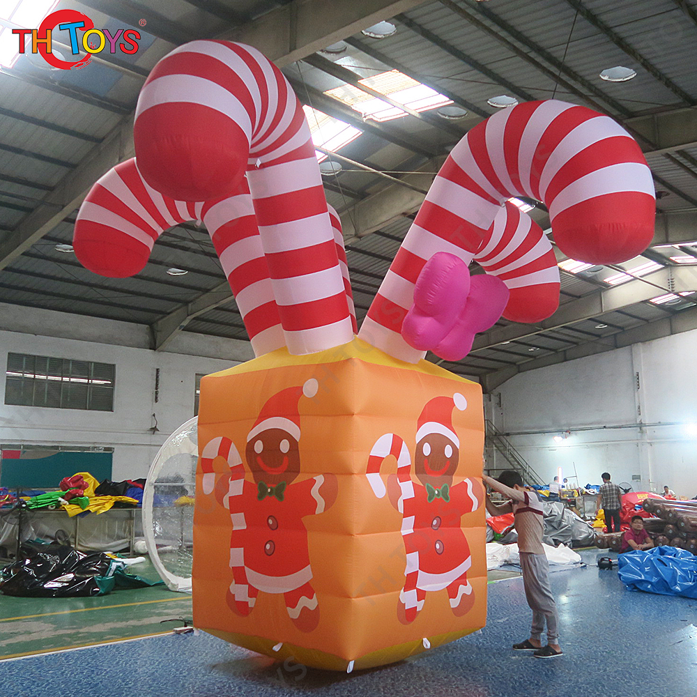 Free Air Shipping Outdoor Giant Christmas Decoration Ornaments Inflatable Gift Box With Candy Canes