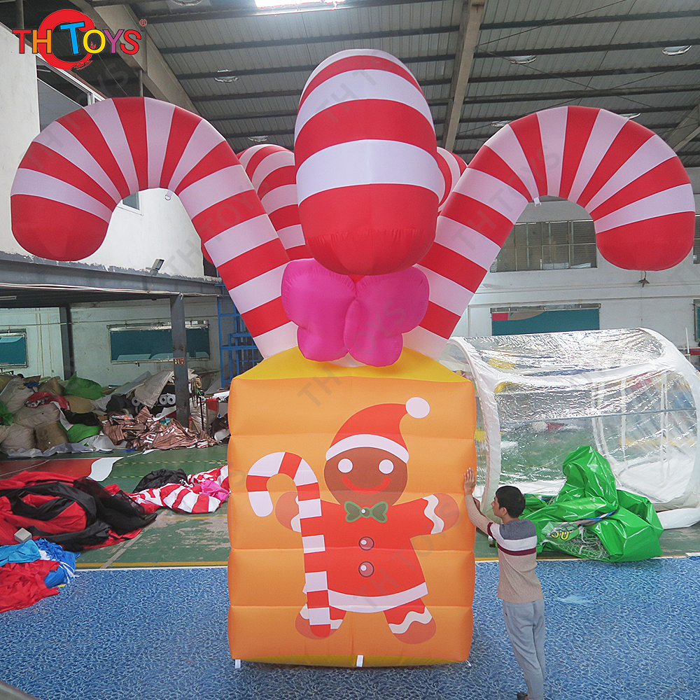 Free Air Shipping Outdoor Giant Christmas Decoration Ornaments Inflatable Gift Box With Candy Canes