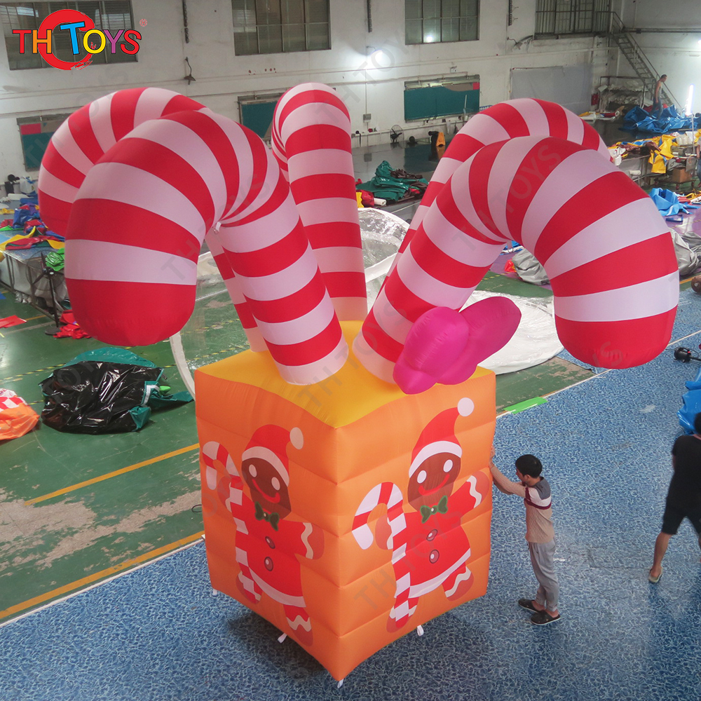 Free Air Shipping Outdoor Giant Christmas Decoration Ornaments Inflatable Gift Box With Candy Canes
