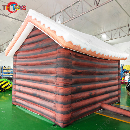3x3m inflatable Santa Grotto Tent Xmas day brown Inflatable Christmas Log Cabin for Outdoor Decoration