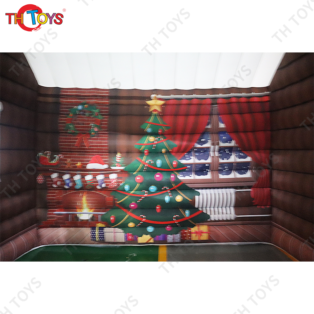 3x3m inflatable Santa Grotto Tent Xmas day brown Inflatable Christmas Log Cabin for Outdoor Decoration