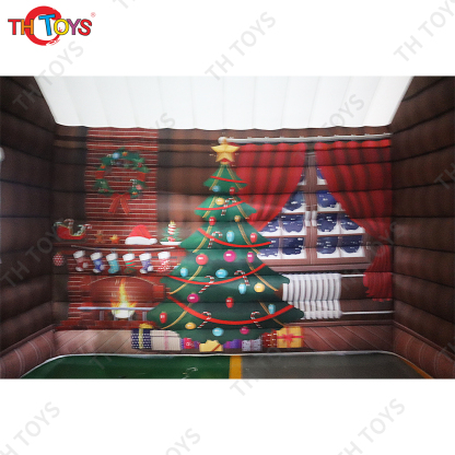 3x3m inflatable Santa Grotto Tent Xmas day brown Inflatable Christmas Log Cabin for Outdoor Decoration