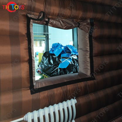 3x3m inflatable Santa Grotto Tent Xmas day brown Inflatable Christmas Log Cabin for Outdoor Decoration