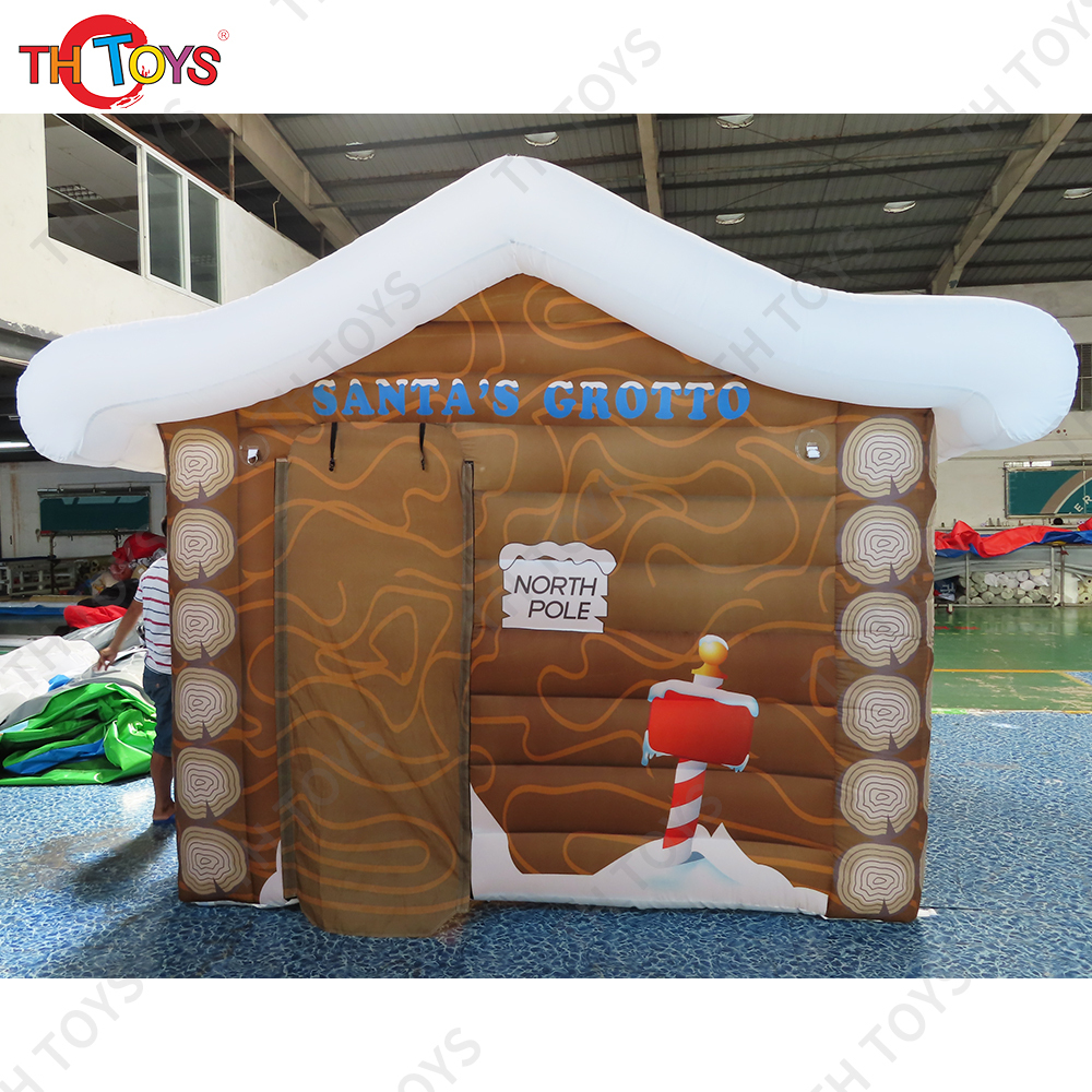 Free air shipping to door!4x3m Outdoor christmas Decoration Blow Up inflatable santa Claus grotto tent cabin house