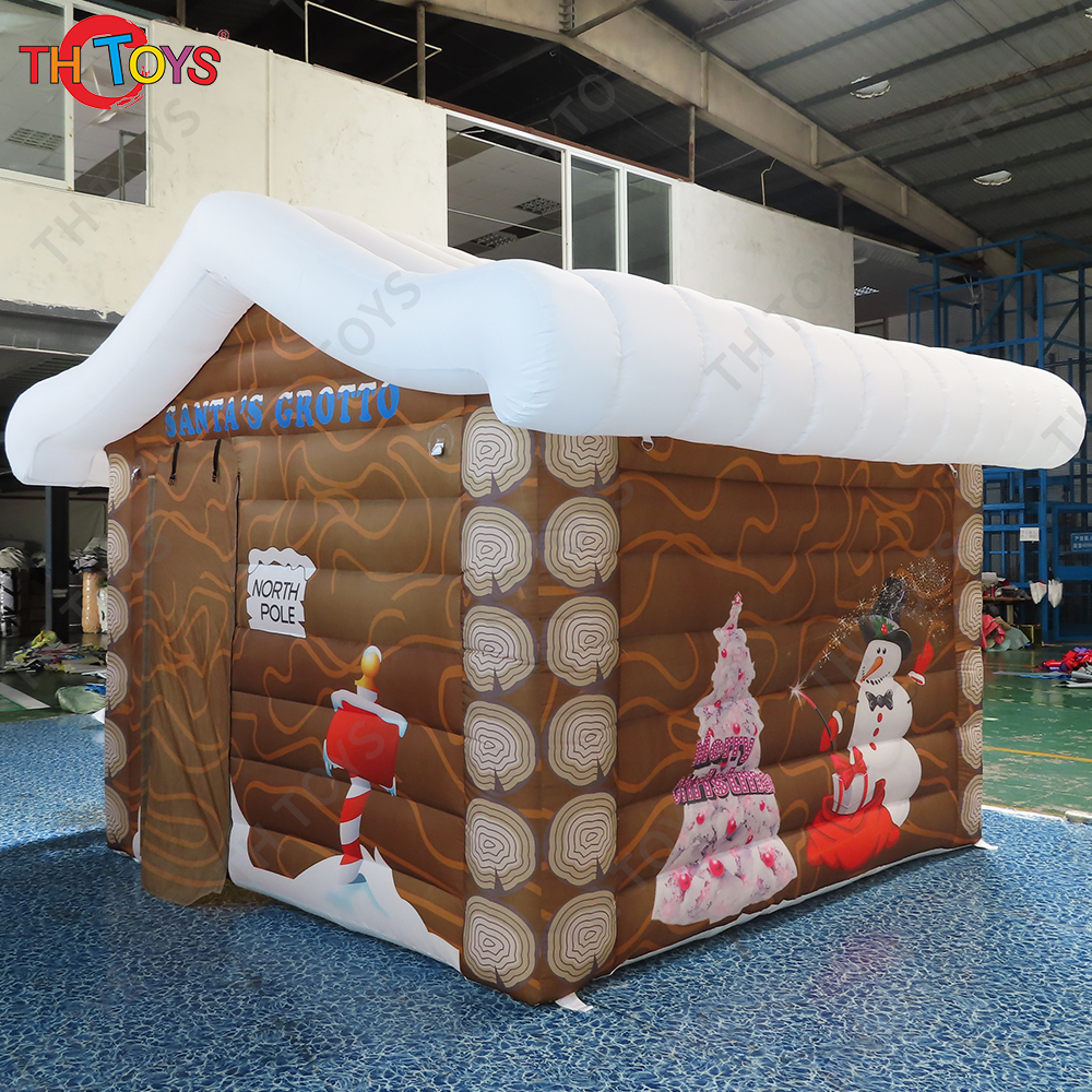 Free air shipping to door!4x3m Outdoor christmas Decoration Blow Up inflatable santa Claus grotto tent cabin house
