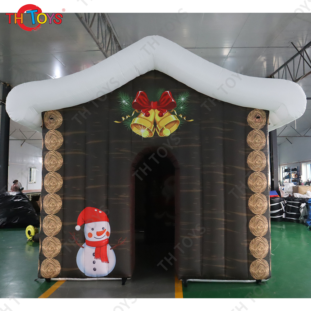Free Air Shipping outdoor Christmas Decoration inflatable Santa house commercial Christmas air blow up grotto cabin house