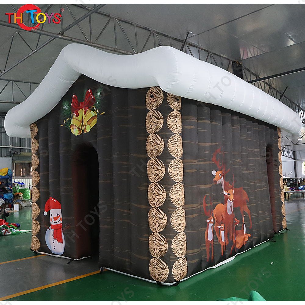 Free Air Shipping outdoor Christmas Decoration inflatable Santa house commercial Christmas air blow up grotto cabin house