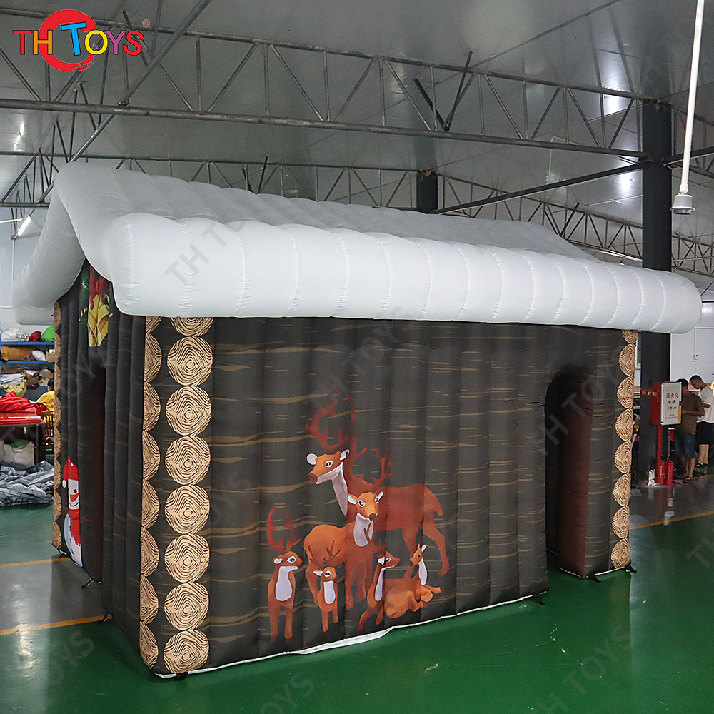 Free Air Shipping outdoor Christmas Decoration inflatable Santa house commercial Christmas air blow up grotto cabin house