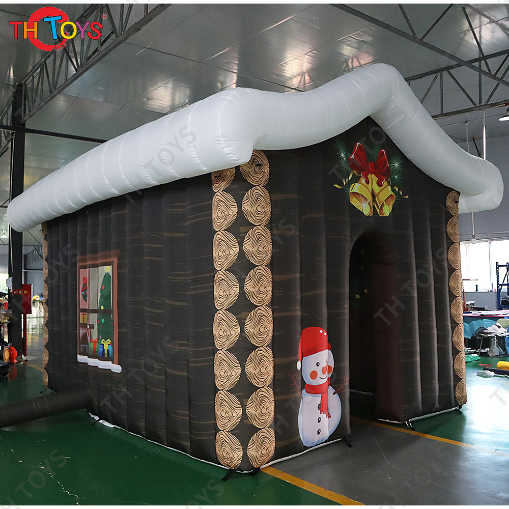 Free Air Shipping outdoor Christmas Decoration inflatable Santa house commercial Christmas air blow up grotto cabin house