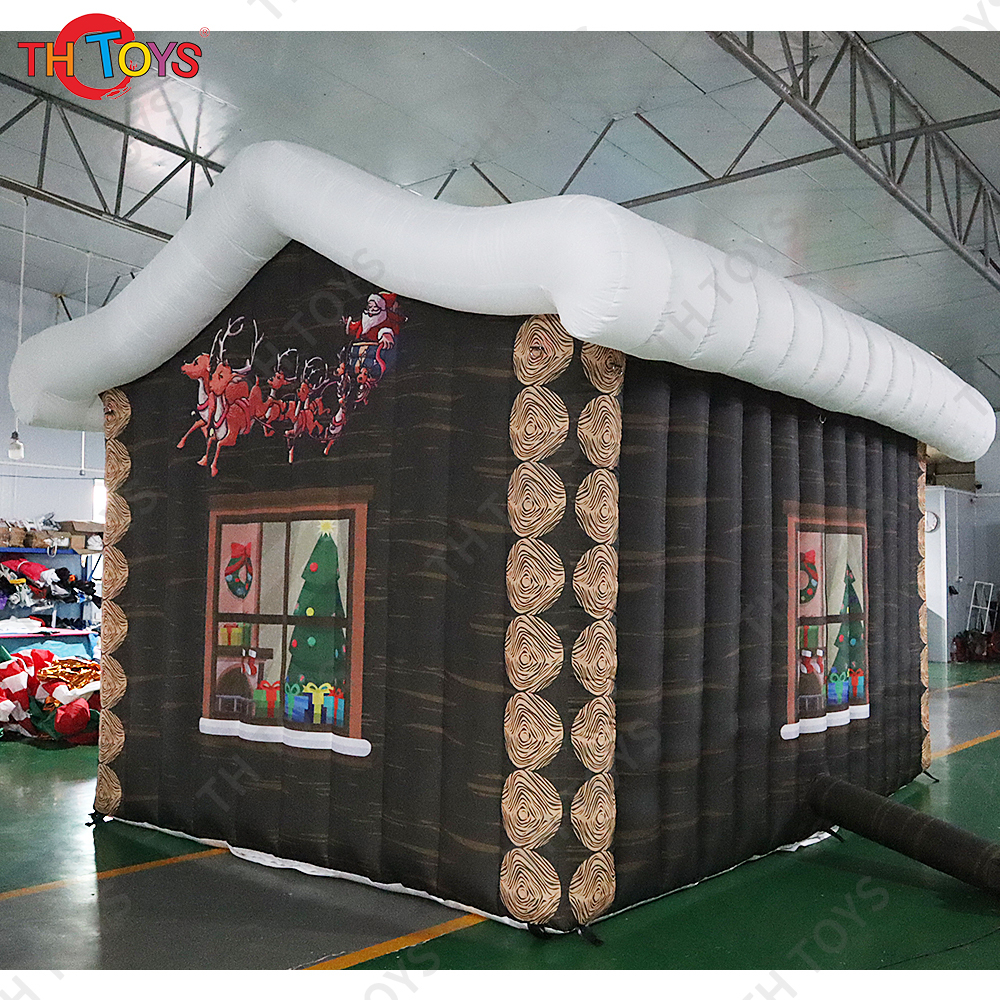 Free Air Shipping outdoor Christmas Decoration inflatable Santa house commercial Christmas air blow up grotto cabin house