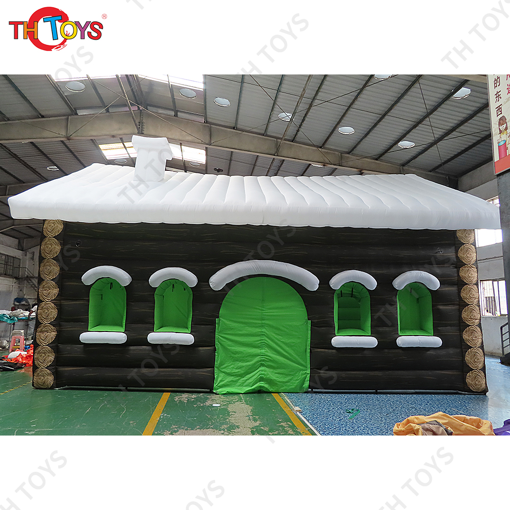 Free Door Ship Outdoor Activities commercial Xmas decoration Inflatable Santa Grotto Christmas House with Wood Print Tents For Sale
