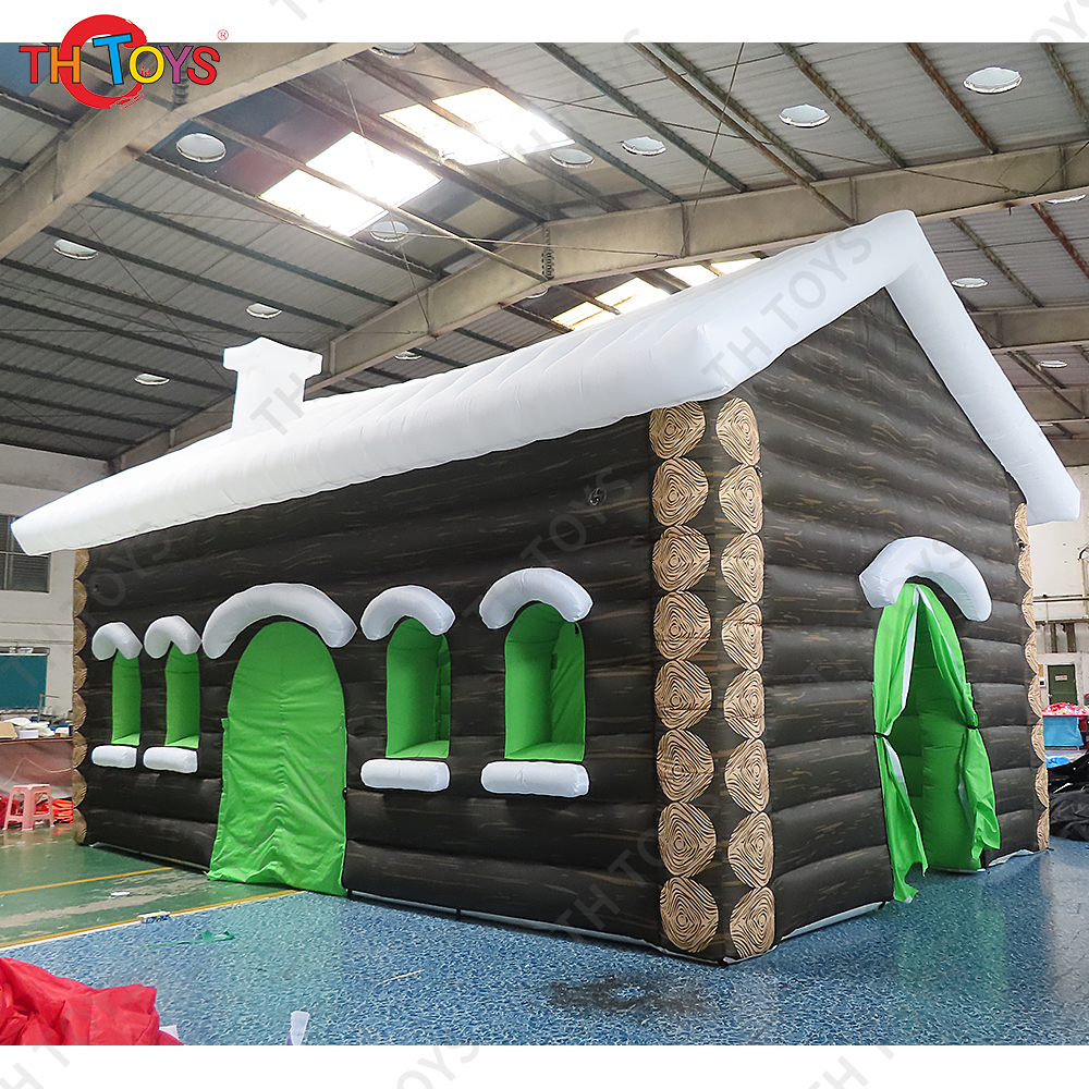 Free Door Ship Outdoor Activities commercial Xmas decoration Inflatable Santa Grotto Christmas House with Wood Print Tents For Sale