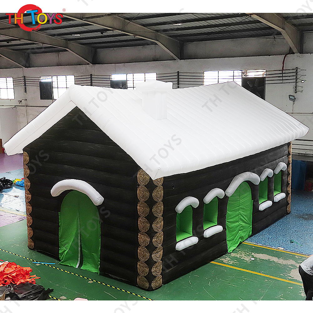 Free Door Ship Outdoor Activities commercial Xmas decoration Inflatable Santa Grotto Christmas House with Wood Print Tents For Sale