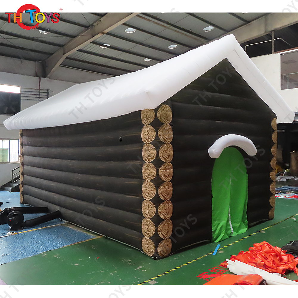 Free Door Ship Outdoor Activities commercial Xmas decoration Inflatable Santa Grotto Christmas House with Wood Print Tents For Sale