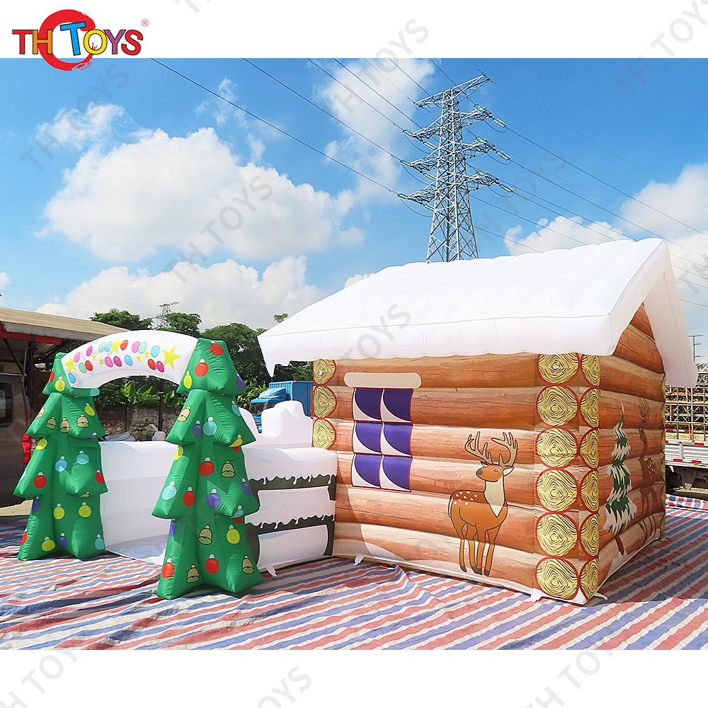 New Deluxe Santa's Grotto Festival decoration 7x5m inflatable Christmas Santa grotto house, Inflatable Christmas booth tent