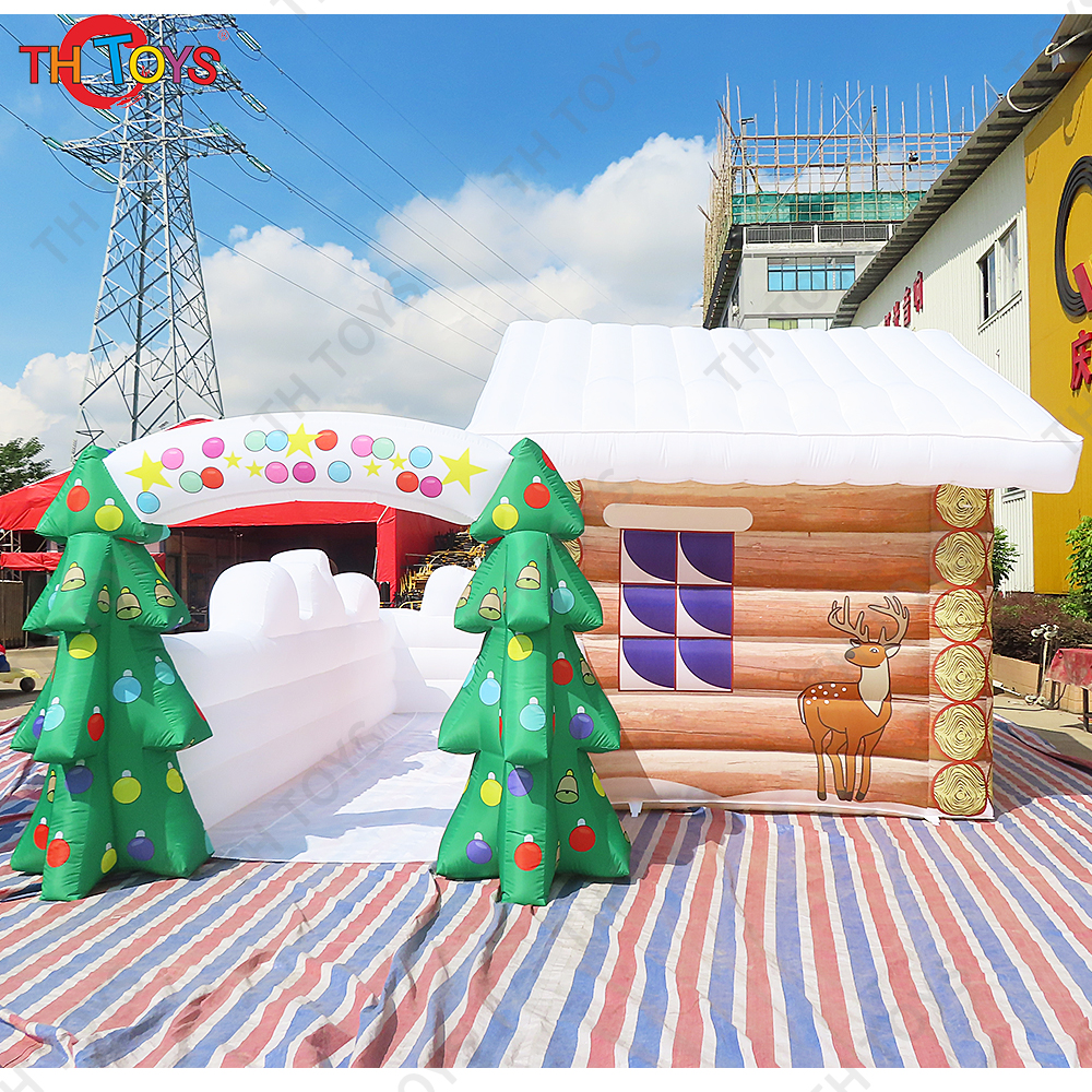 New Deluxe Santa's Grotto Festival decoration 7x5m inflatable Christmas Santa grotto house, Inflatable Christmas booth tent