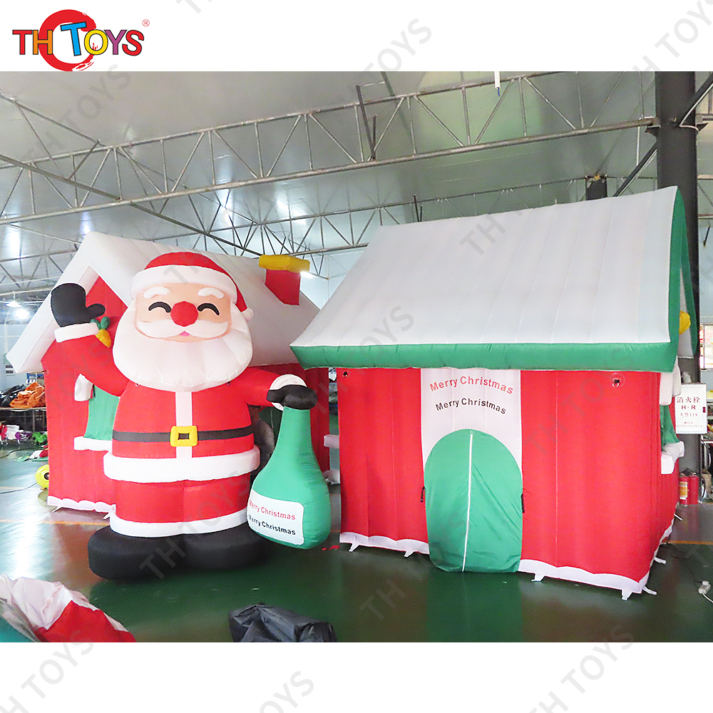 Free air shipping to door!8x3m Christmas decorating Inflatable Santa Grotto, newest inflatable santa claus cabin house