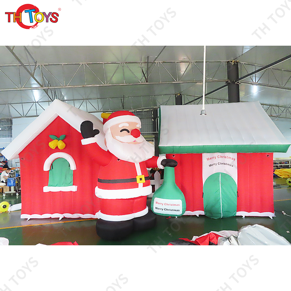 Free air shipping to door!8x3m Christmas decorating Inflatable Santa Grotto, newest inflatable santa claus cabin house