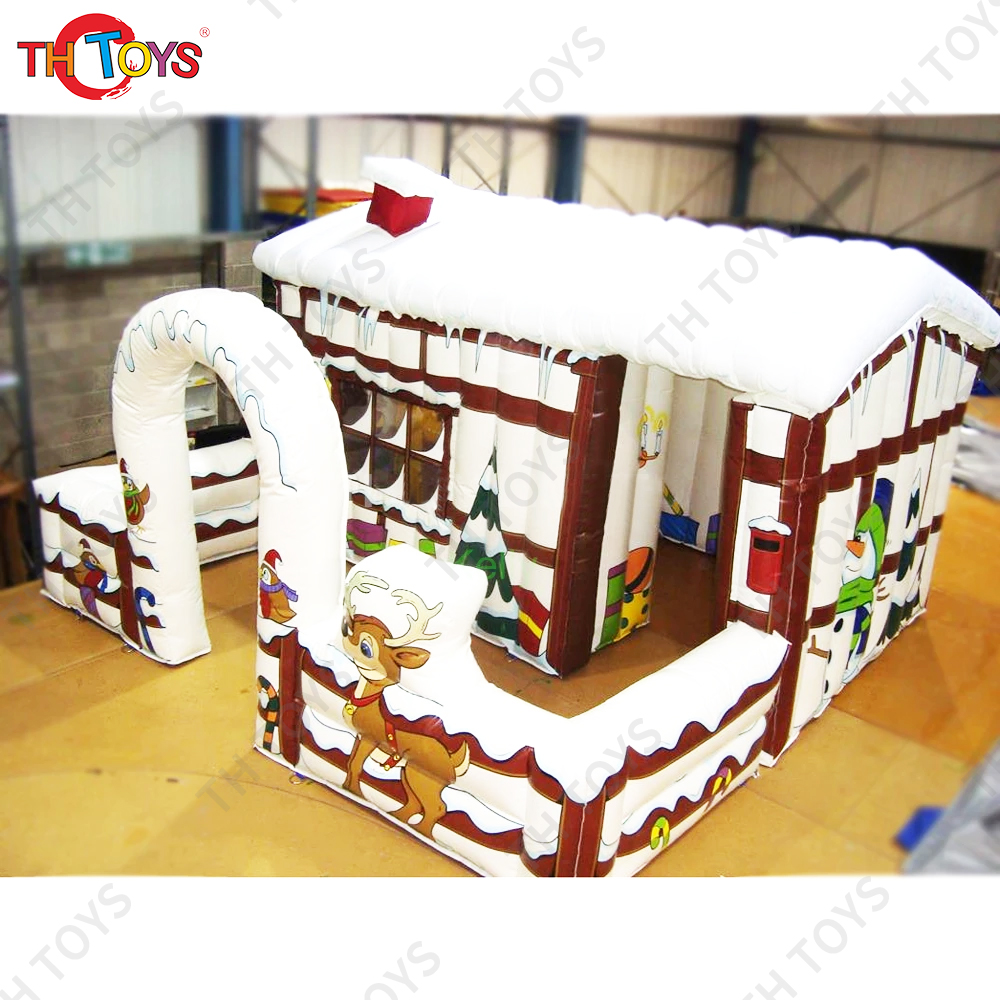 NEWEST Christmas Inflatable Santa's Grotto With Fence Full Printing Inflatable Christmas House for Sale