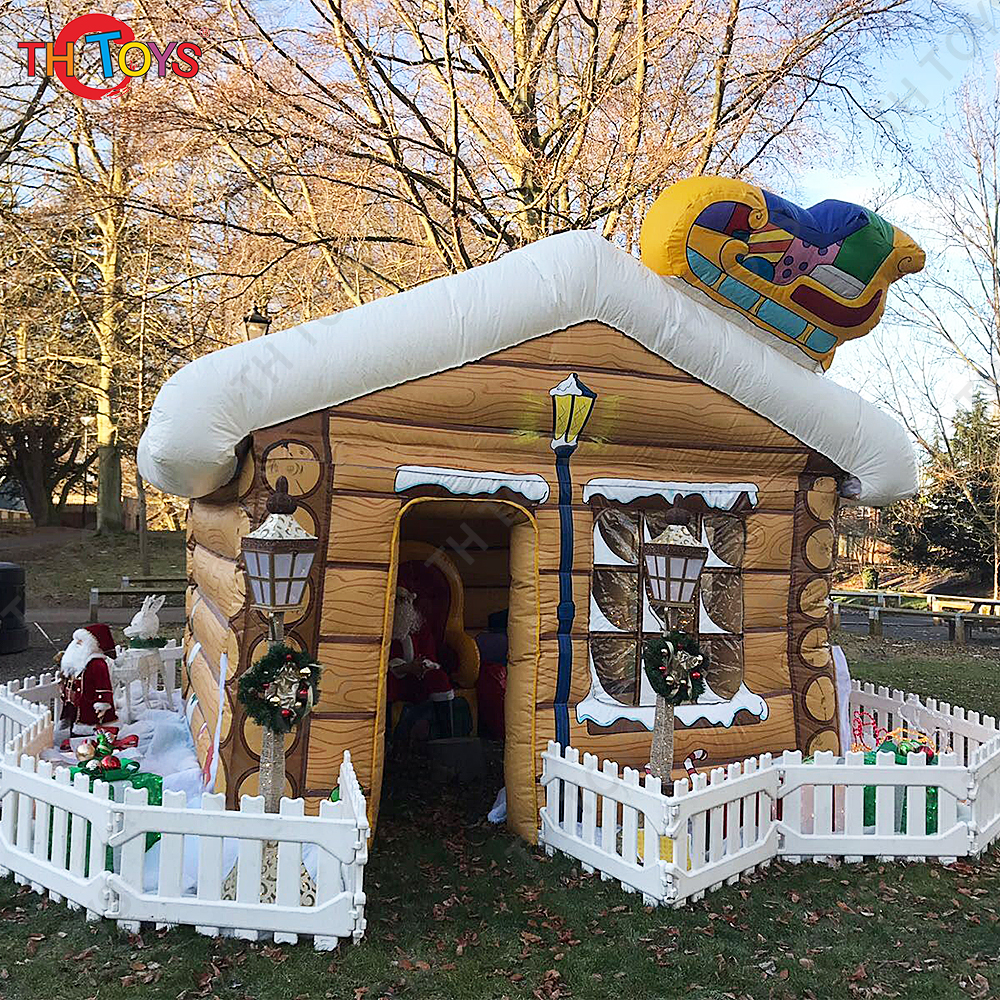 Free air shipping to door!3x3m pvc inflatable Santa grotto newest Christmas air blow up grotto cabin house for sale