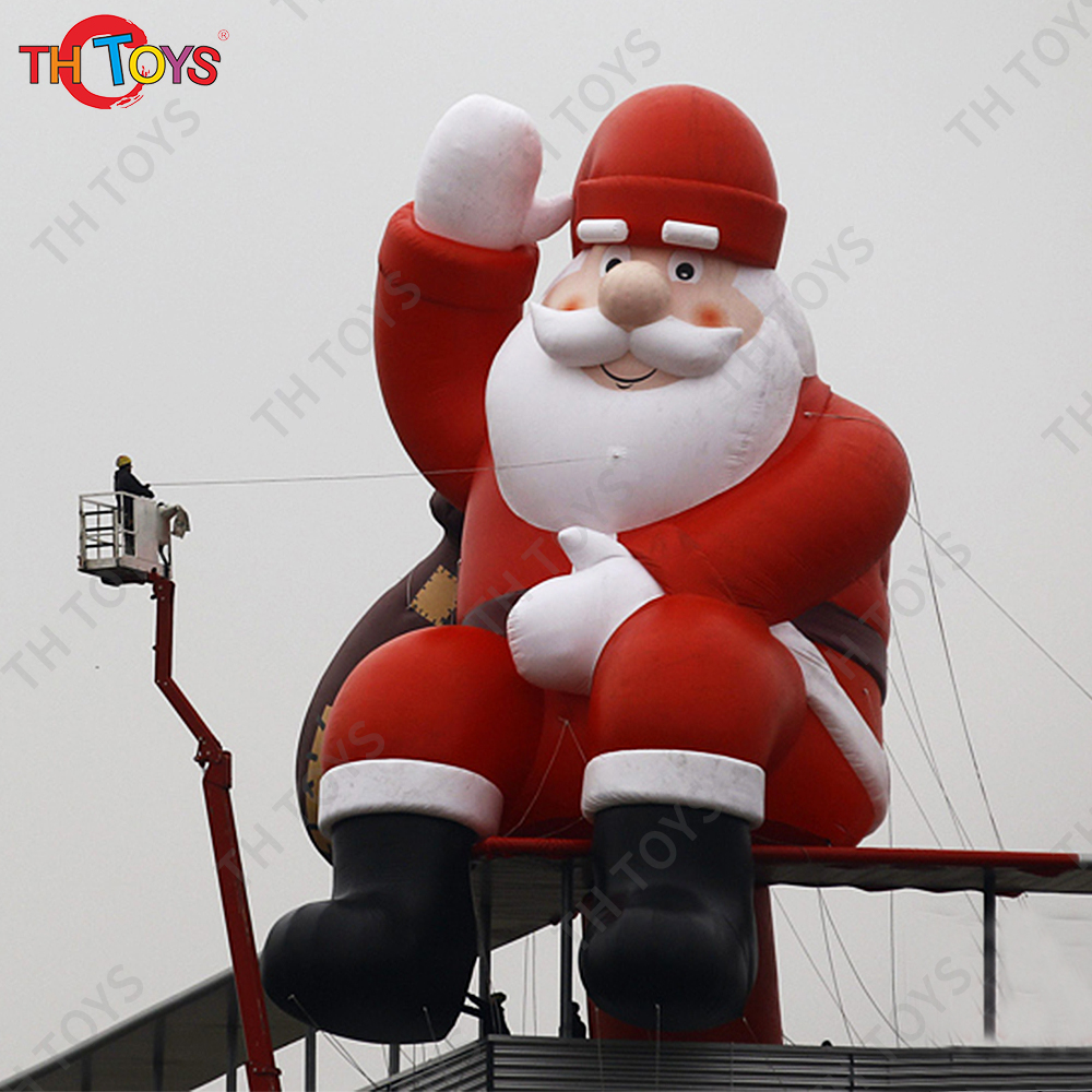 Free air shipping inflatable santa claus Sitting on roof santa claus outdoor advertising wave hand christmas santa claus