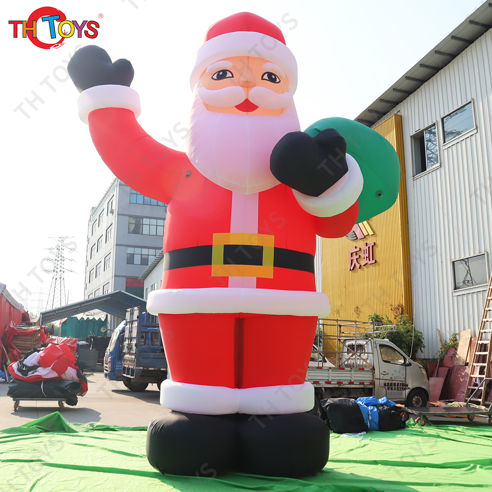 26ft Inflatable Advertising for Christmas Party Decoration Giant Santa Claus Old Man Toy Standing With Green Gift Bag