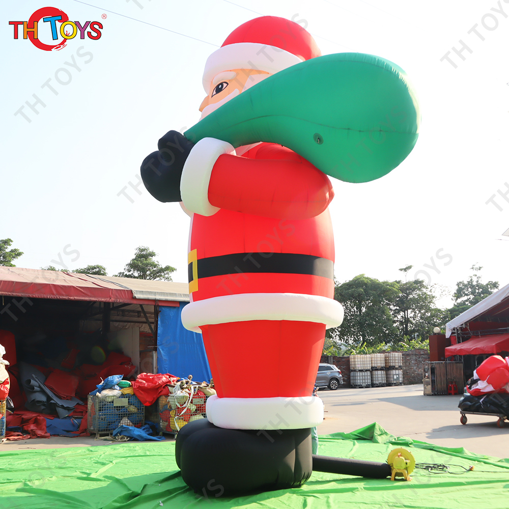 26ft Inflatable Advertising for Christmas Party Decoration Giant Santa Claus Old Man Toy Standing With Green Gift Bag