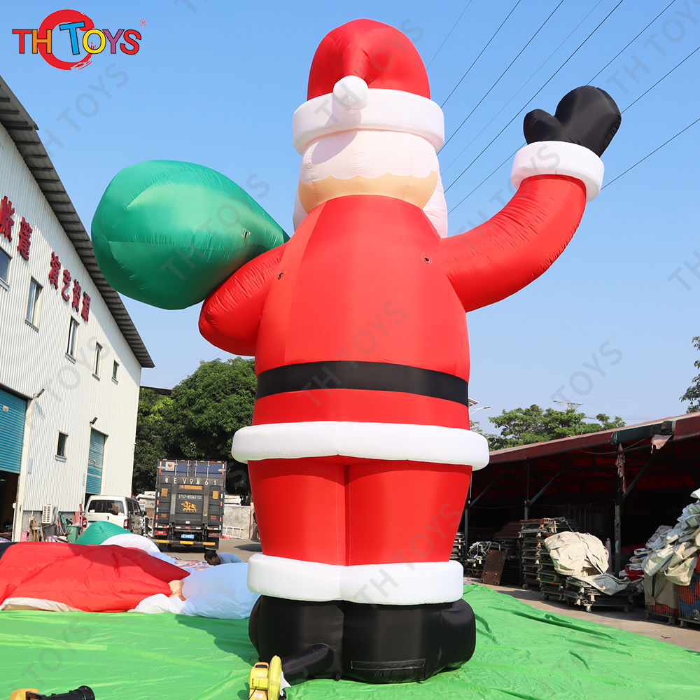 26ft Inflatable Advertising for Christmas Party Decoration Giant Santa Claus Old Man Toy Standing With Green Gift Bag