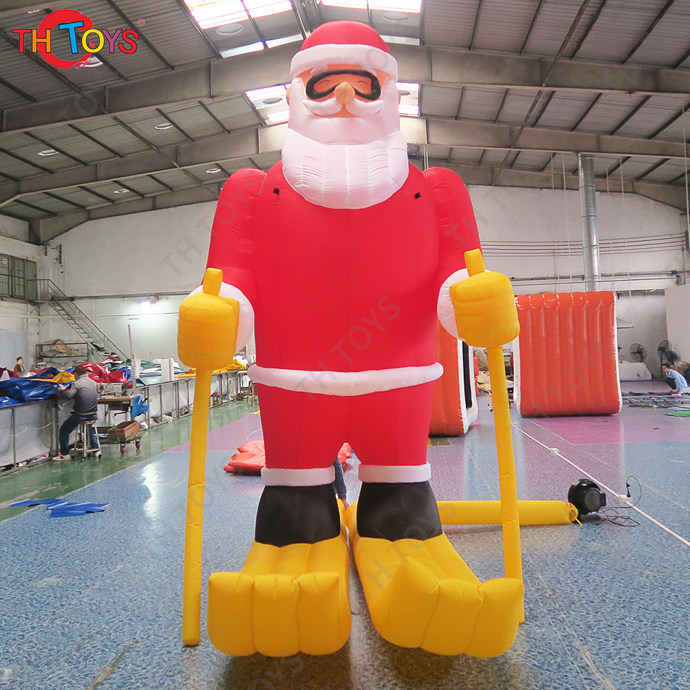 Free air ship to door!4m 13ft high Christmas cartoon inflatable santa claus with skiing for outdoor advertising