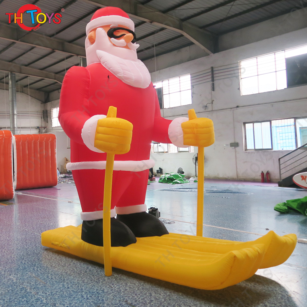 Free air ship to door!4m 13ft high Christmas cartoon inflatable santa claus with skiing for outdoor advertising
