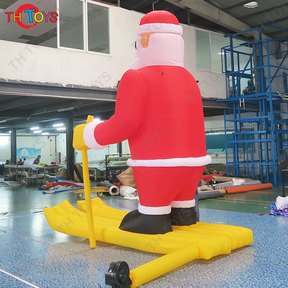 Free air ship to door!4m 13ft high Christmas cartoon inflatable santa claus with skiing for outdoor advertising